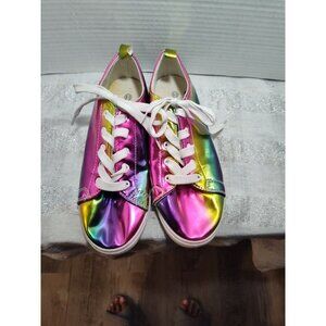 Womens Rainbow‎ Holographic Lace up Sneakers Size 8.5M